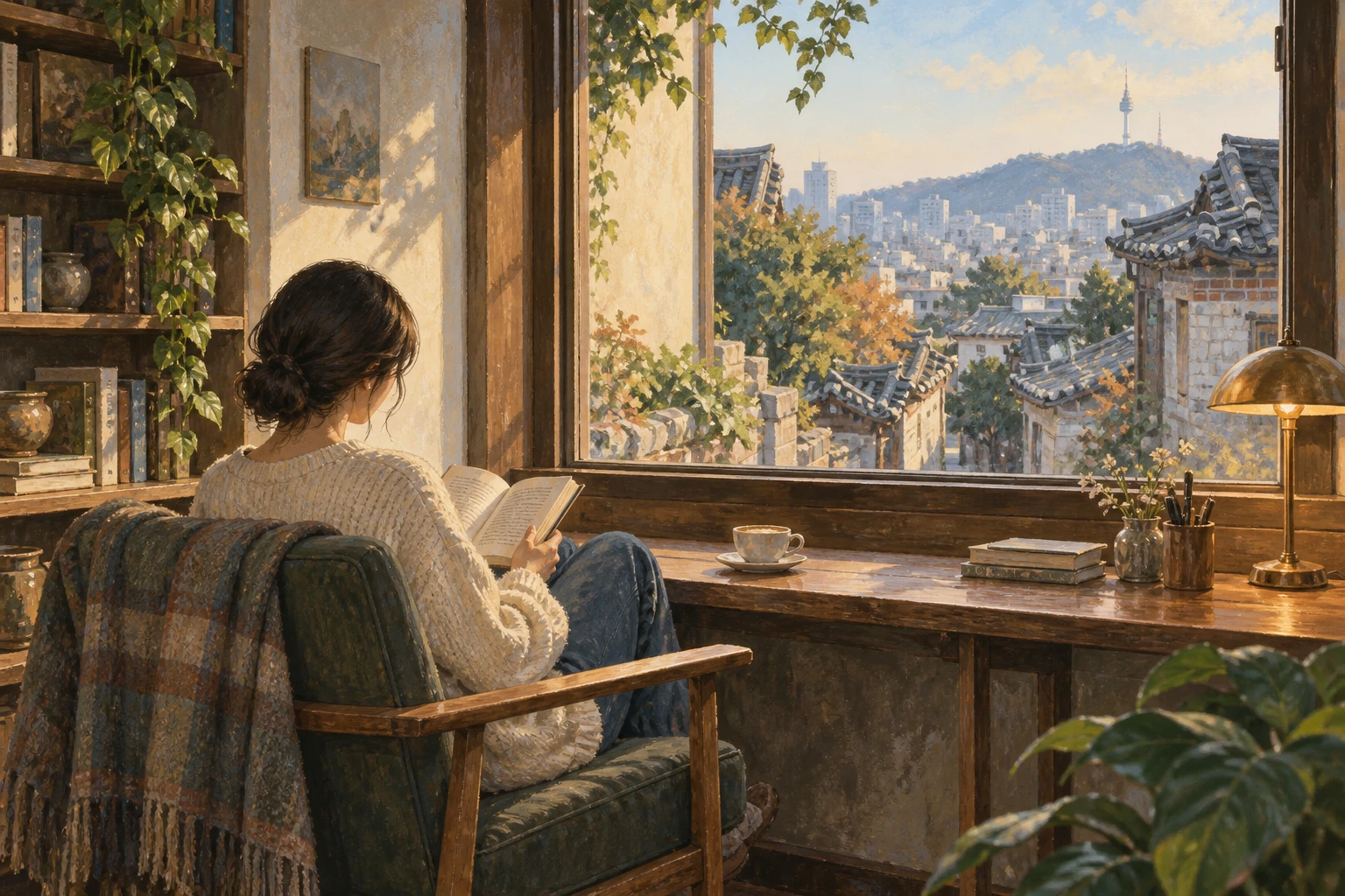 연희동 혼자 카페 계획: 앤트러사이트 연희와 문학창작촌 방문을 구분하기의 방문 목적을 설명하는 일러스트(현장 사진 아님)