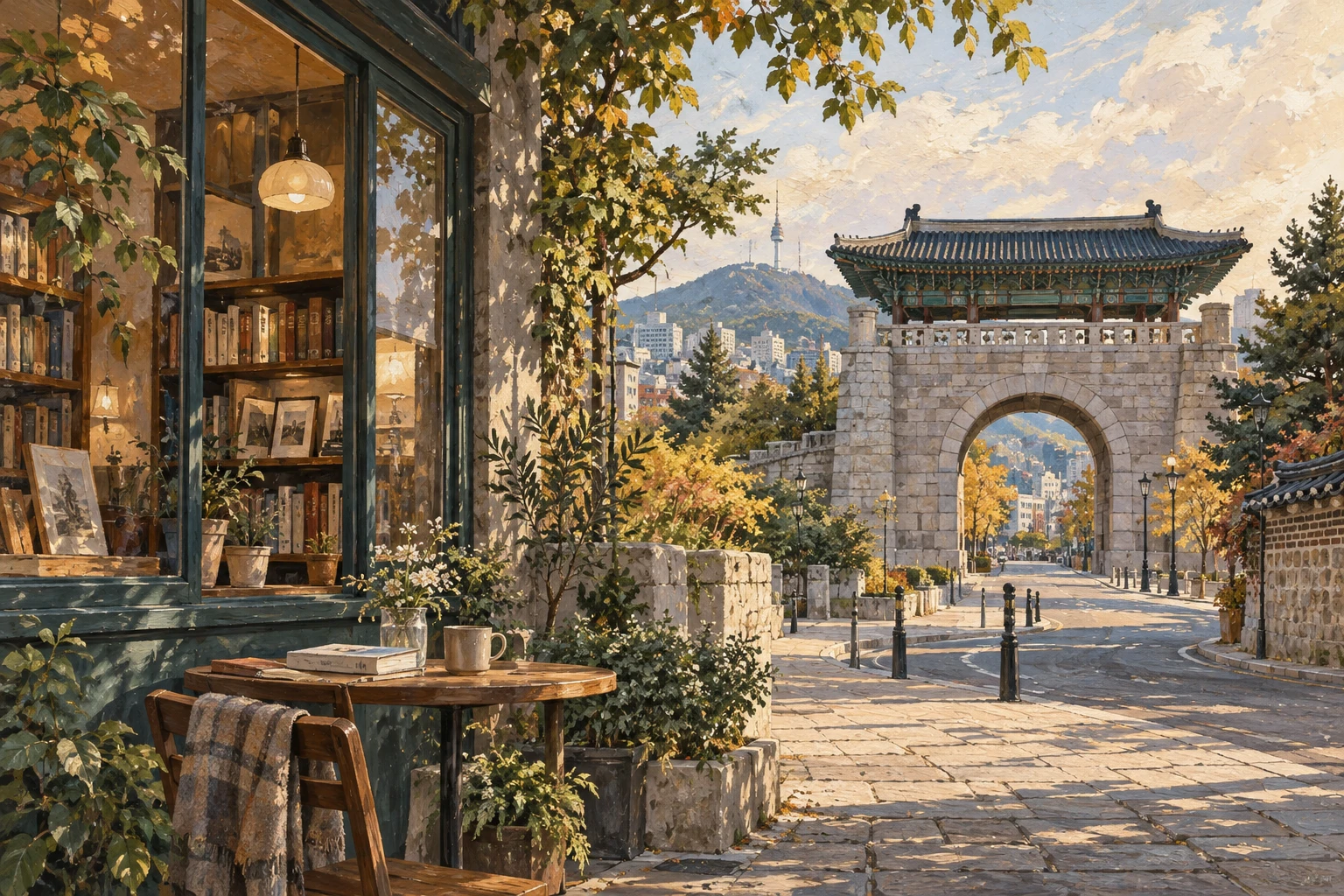 독립문역 문화공간과 휴식: 서대문독립공원 중심의100분 계획의 방문 목적을 설명하는 일러스트(현장 사진 아님)